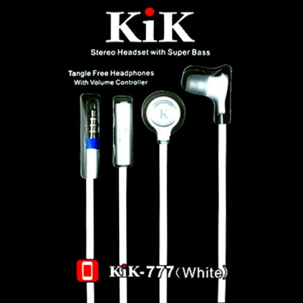 Wholesale KIK 777 Stereo Earphone Headset with Mic and Volume Control (777 White)